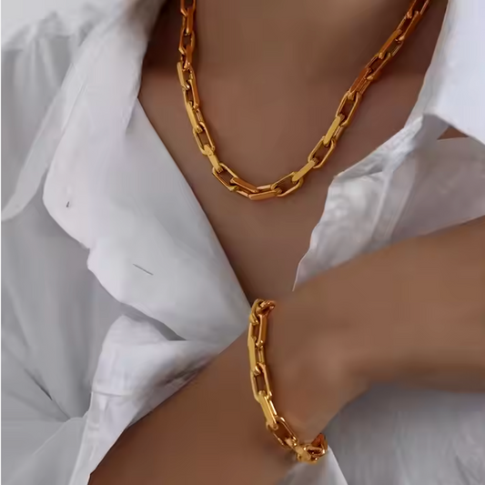 A gold-plated stainless steel chunky rectangular chain necklace.