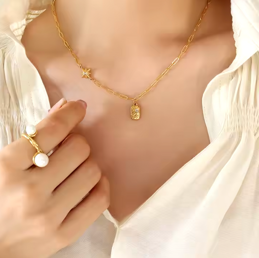 Katy fine gold necklace with charm and star