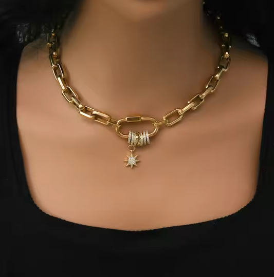 Minka Chunky Carabineer Gold Chain with Star Charm Necklace
