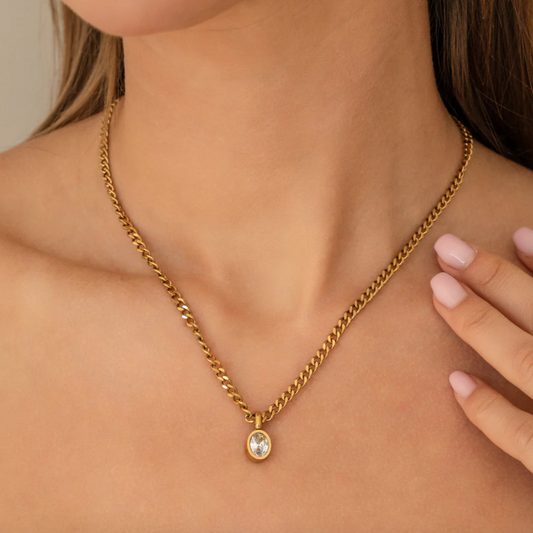 Sabine GoldCurb Necklace with Diamonte Pendant