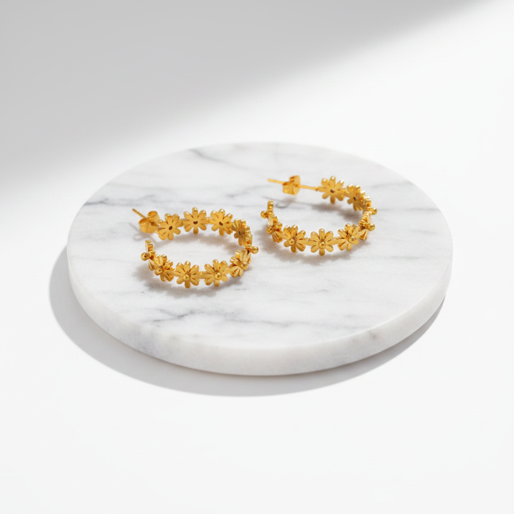 daisy hoop gold earings