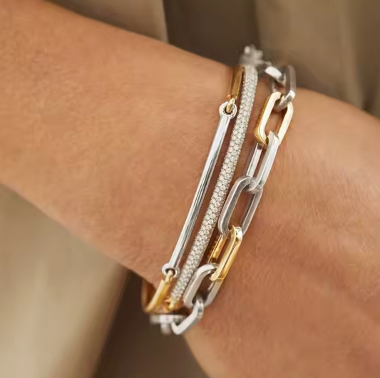 oaklee bracelet, mixed metal bracelet, paperclip bracelet