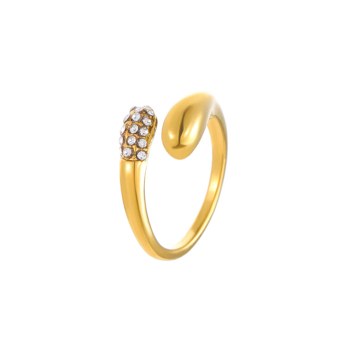 Gold ring with diamond accents on a white background
