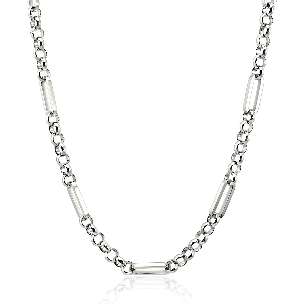 Silver chain necklace on a white background