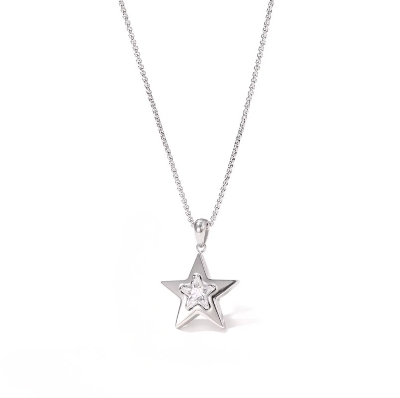 Star-shaped pendant necklace on a white background
