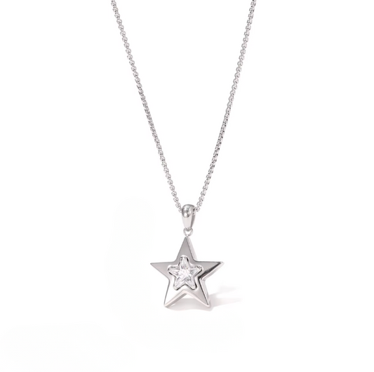 Star-shaped pendant necklace on a white background