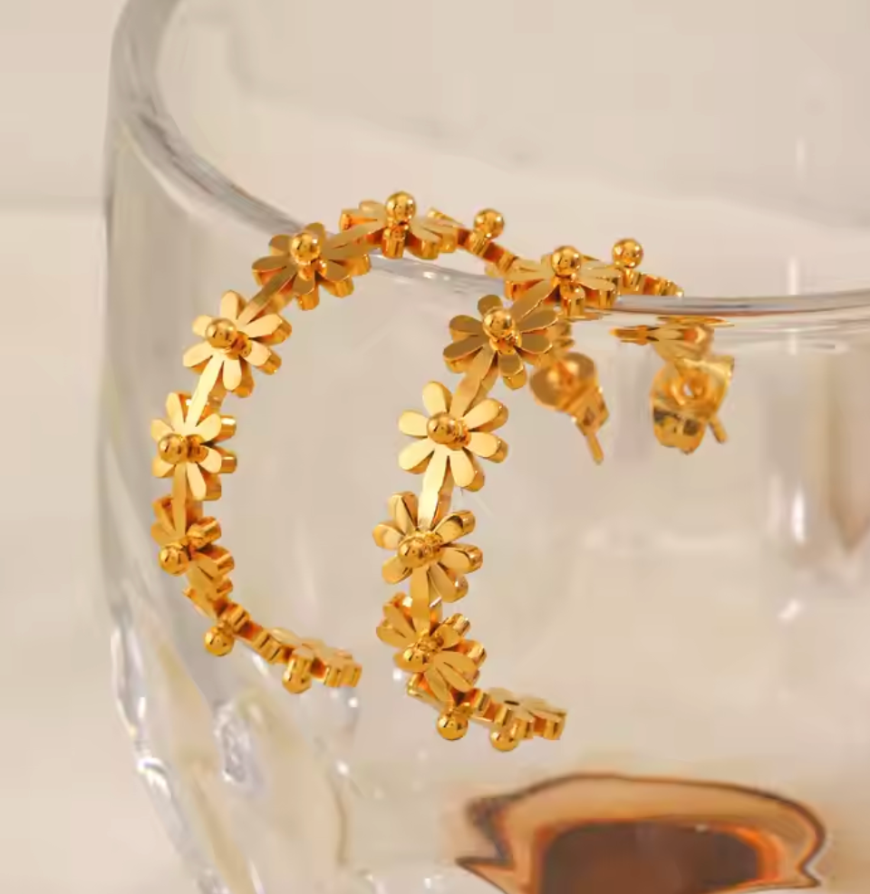 daisy hoop gold earings