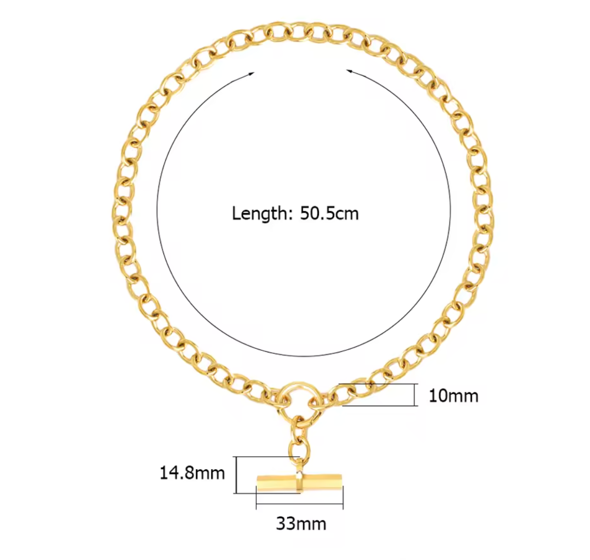 Gold chain t bar neklace background