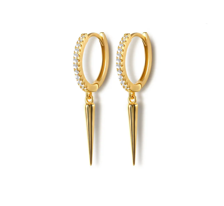  gold-plated hoop earrings with zircon gemstones set within the hoops.