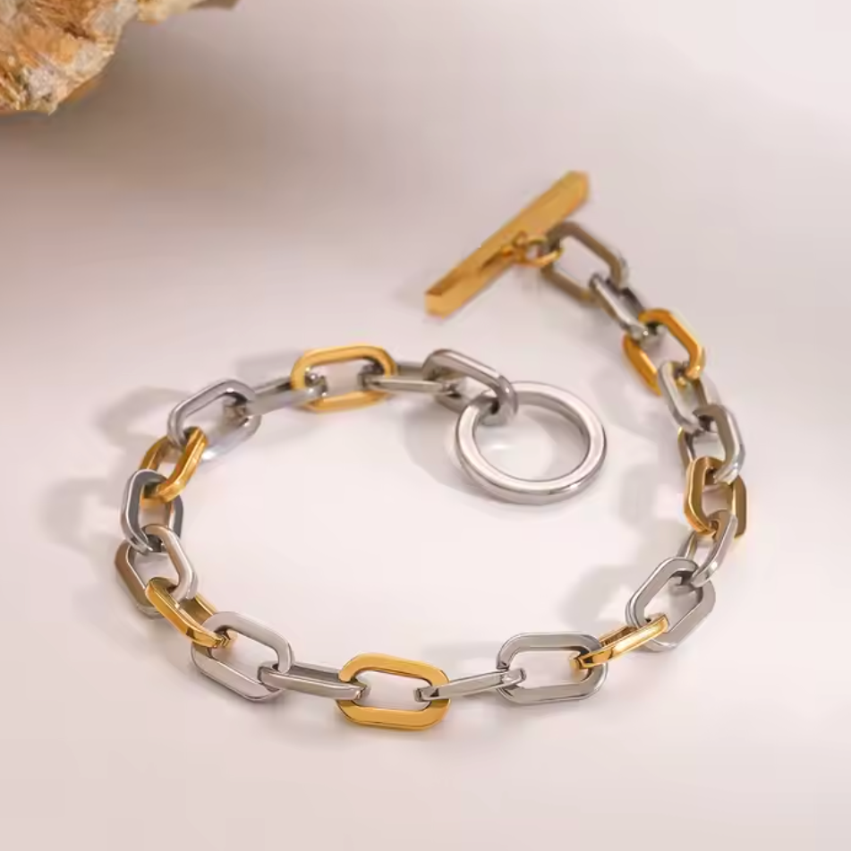 oaklee bracelet, mixed metal bracelet, paperclip bracelet